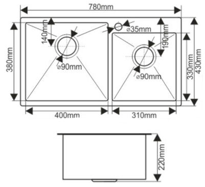 Мойка врезная нержавейка 780х430x200 мм 2 секции С/О МАТОВАЯ ГРАФИТ с сифоном, 17855 фото  в интернет-магазине Санкомп