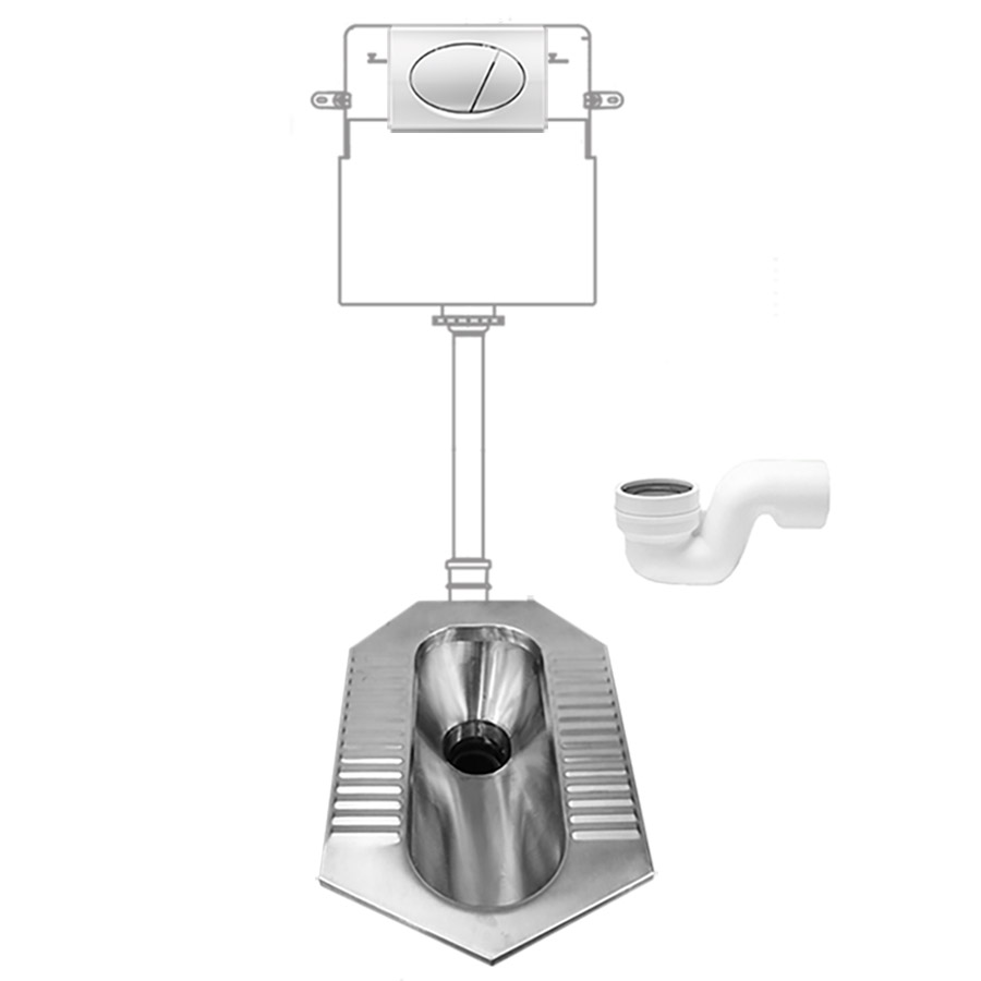 Чаша Генуя НЕРЖАВЕЮЩАЯ с инсталляцией с кнопкой ПЛАСТИК-ХРОМ, сифон ГОРИЗОНТАЛЬНЫЙ, 11542 фото  в интернет-магазине Санкомп