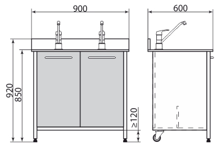 Тумба с 2-х секционной мойкой и одним отверстием под настольный смеситель 600 х 900 х 850, 18433 фото  в интернет-магазине Санкомп
