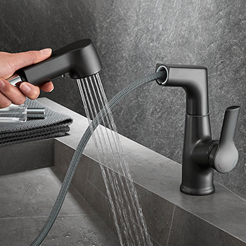 Смеситель настольный высокий с вытяжным душем, 21385 фото  в интернет-магазине Санкомп