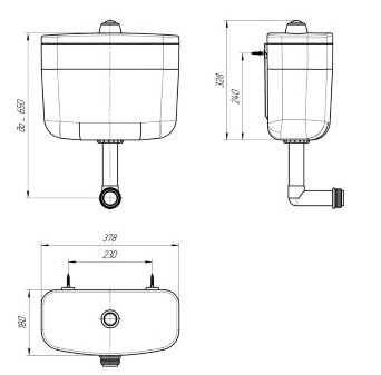 Бачок средний ПЛАСТИК в комплекте с арматурой и трубой 180х380х330 , 17717  фото арт.17717