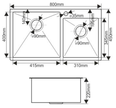 Мойка врезная нержавейка 800х450220 мм 2 секции С/О МАТОВАЯ, сифон,смеситель,дозатор,коландер, 17872 фото  в интернет-магазине Санкомп