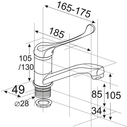 Смеситель ЛОКТЕВОЙ (ХИРУРГИЧЕСКИЙ) для раковины, (К40), с поворотным изливом 15 см, ГАЙКА фото  в интернет-магазине Санкомп