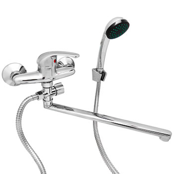 Смеситель для ванны настенный ОДНОРЫЧАЖНЫЙ, излив поворотный 33 см, лейка 1 режим, 23666 фото  в интернет-магазине Санкомп