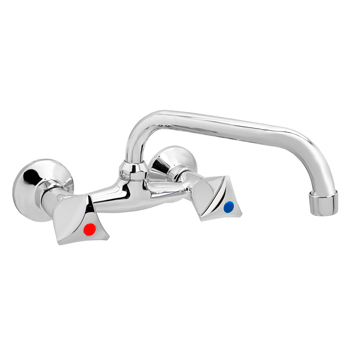 Смеситель настенный с маховиками верхний излив 22788 фото  в интернет-магазине Санкомп