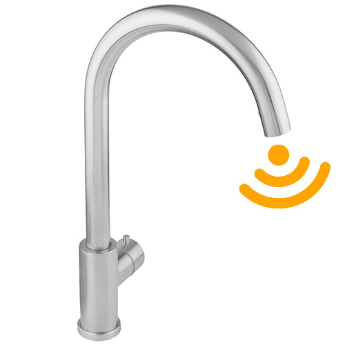 Смеситель сенсорный для раковины ВЫСОКИЙ, смешивание на корпусе, питание USB, 19674 фото  в интернет-магазине Санкомп