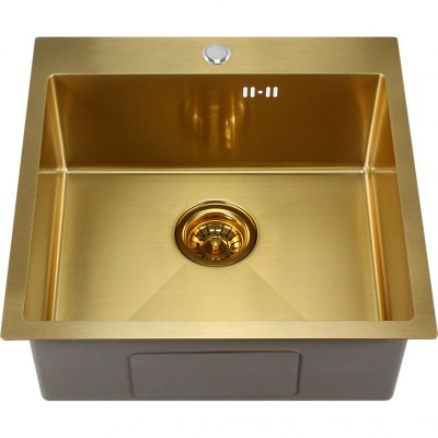 Мойка врезная нержавейка 500х500x200 мм С/О МАТОВАЯ ЗОЛОТО с сифоном, 17843 фото  в интернет-магазине Санкомп