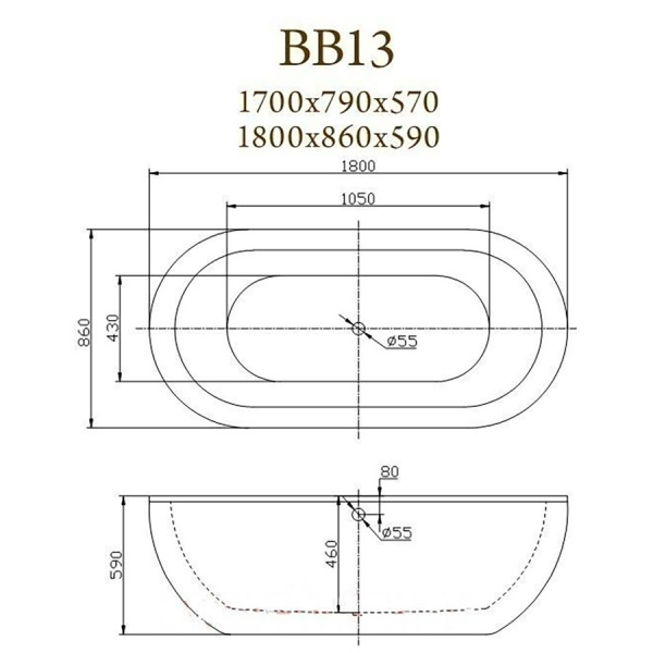 Ванна акриловая отдельностоящая овальная 1800х800 мм, 21805  фото  в интернет-магазине Санкомп