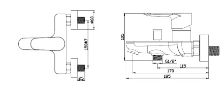Смеситель для ванны настенный, излив короткий, без лейки и шланга, 22282 фото  в интернет-магазине Санкомп