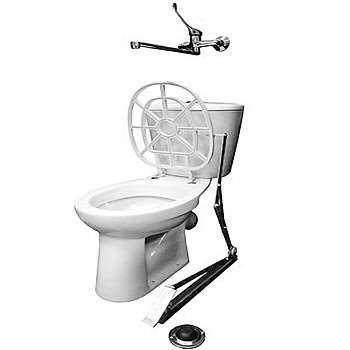 Слив технический СТ-0 компакт косой, решетка пластик, педаль, смеситель локтевой, ножной смыв, 12964 фото  в интернет-магазине Санкомп