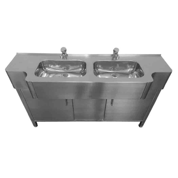 Мойка с тумбой 2-х секционная из нержавеющей стали 1420x900x415 мм  (чаша 434х279х145) мм, 25876 фото  в интернет-магазине Санкомп