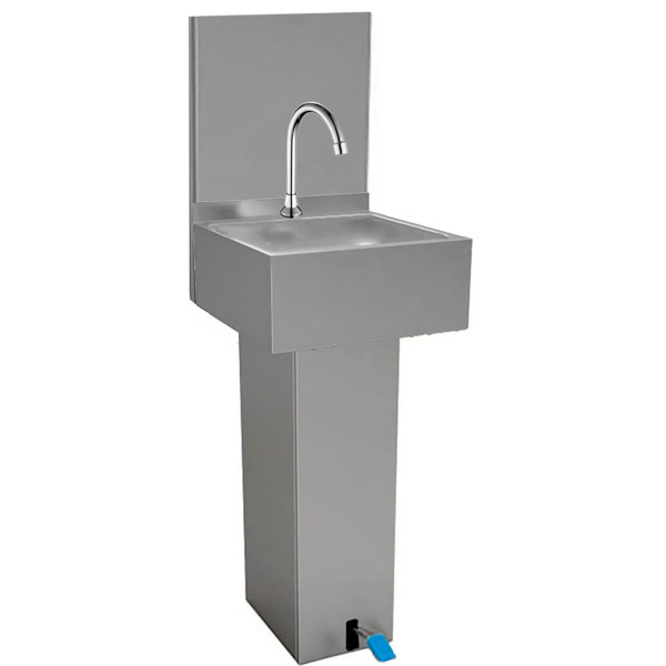 Рукомойник педальный на стойке с фартуком 500х420х1200/850 из нержавеющей стали AISI 304, 26545 фото арт.26545