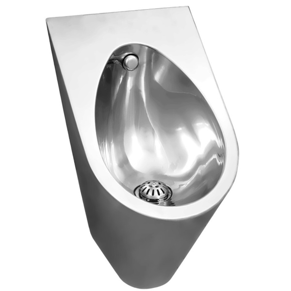Писсуар из нержавеющей стали подача воды ИЗ СТЕНЫ, выход ГОРИЗОНТАЛЬНЫЙ (385х366х762) фото  в интернет-магазине Санкомп