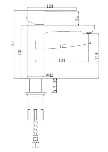 Смеситель нержавеющая сталь для раковины литой излив 134х114 мм, 25196 фото  в интернет-магазине Санкомп