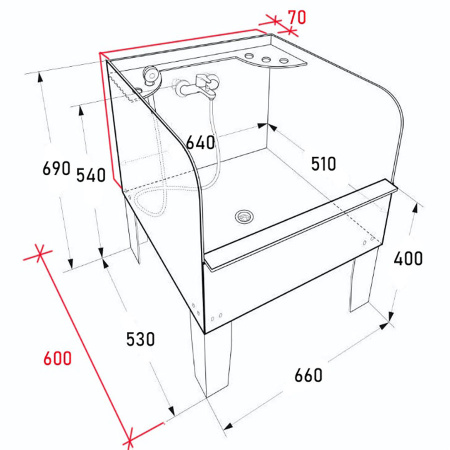 Ванна ножная 660х600х690 С ЭКРАНОМ СО СМЕСИТЕЛЕМ с ПОЛОЧКОЙ 70 мм (По чертежам заказчика), 24360 фото  в интернет-магазине Санкомп