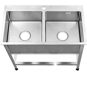 Мойка хирургическая AISI 304 цельнотянутая 2 секции 360х450х200, C/О, каркас 800х600х870 мм, 26047 фото  в интернет-магазине Санкомп