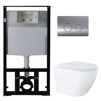 Унитаз подвесной с быстросъемным сиденьем микролифт, инсталляция с кнопкой 22430  фото  в интернет-магазине Санкомп