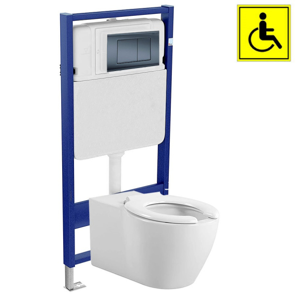 Унитаз для инвалидов МГН подвесной с инсталляцией СИДЕНЬЕ БЕЗ КРЫШКИ, кнопка Оружейная Сталь, 27143 фото  в интернет-магазине Санкомп