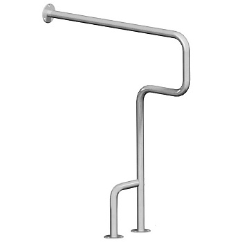 Поручень настенный с двойной опорой на пол из нержавеющей стали 750(445)х230х875 ЛЕВЫЙ, 4522 фото  в интернет-магазине Санкомп