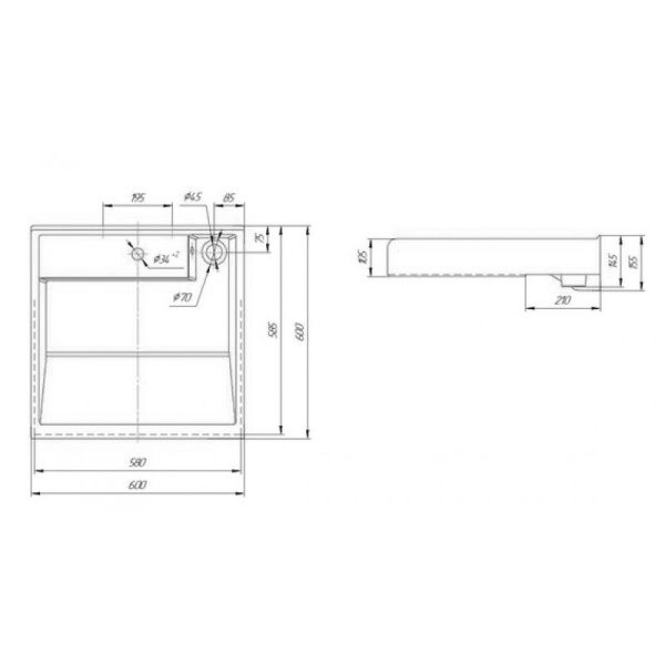 Умывальник для инвалидов керамика с отверстием под смеситель с переливом 600х600х200 фото  в интернет-магазине Санкомп