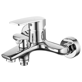 Смеситель для ванны настенный излив короткий с ручным душем, высота 123 мм, 22304 фото  в интернет-магазине Санкомп