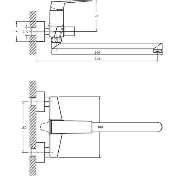 Смеситель для ванны настенный ОДНОРЫЧАЖНЫЙ, излив поворотный 328 мм, лейка 1 режим, 26079  фото  в интернет-магазине Санкомп