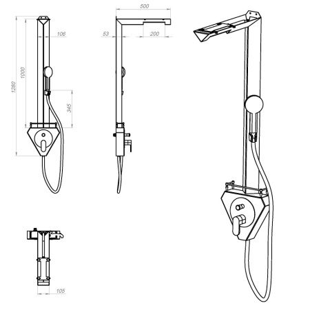 Душевая система смеситель в сборе, душевая лейка, душевой шланг, гибкая подводка, 1200 фото  в интернет-магазине Санкомп