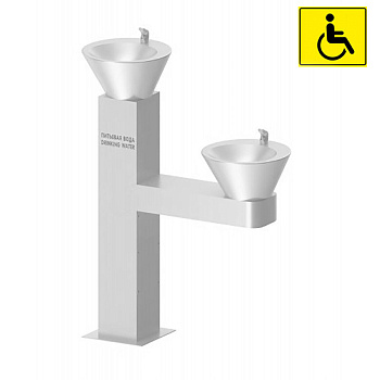 Фонтанчик питьевой кнопочный МГН напольный 2 чаши Х/В, Б/Ф, Б/УФ, Б/Г, Б/ТО, 1430x1190x175 26671 фото  в интернет-магазине Санкомп