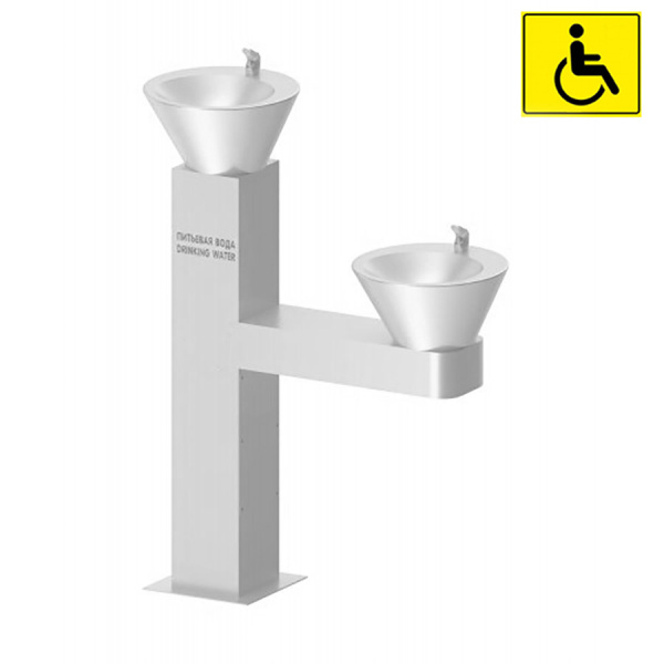 Фонтанчик питьевой кнопочный МГН напольный 2 чаши Х/В, Б/Ф, Б/УФ, Б/Г, Б/ТО, 1430x1190x175 26671 фото  в интернет-магазине Санкомп