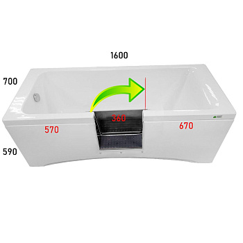 Ванна с дверцей 1600х700х590 мм СЛИВ СЛЕВА, ДВЕРЦА СЛЕВА 570 мм, ОТКРЫТИЕ НАПРАВО, 25183 фото  в интернет-магазине Санкомп