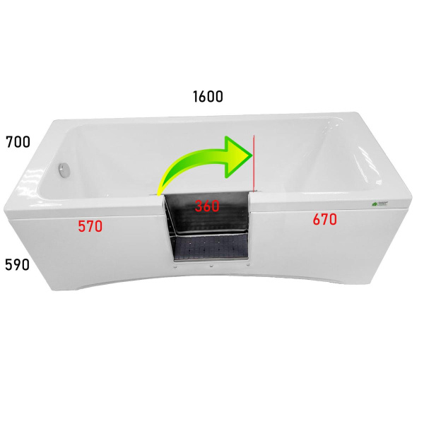 Ванна с дверцей 1600х700х590 мм СЛИВ СЛЕВА, ДВЕРЦА СЛЕВА 570 мм, ОТКРЫТИЕ НАПРАВО, 25183 фото  в интернет-магазине Санкомп