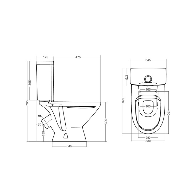 Унитаз-компакт КОСОЙ (650х345х765) АНТИВСПЛЕСК (ВОРОНКООБРАЗНЫЙ), подводка СНИЗУ, 2 режима, 954 фото  в интернет-магазине Санкомп