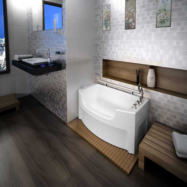 Ванна ножная акриловая 1200х680 мм С ПОРУЧНЕМ СМЕСИТЕЛЬ С ВЫТЯЖНЫМ ДУШЕМ, 18241 фото  в интернет-магазине Санкомп