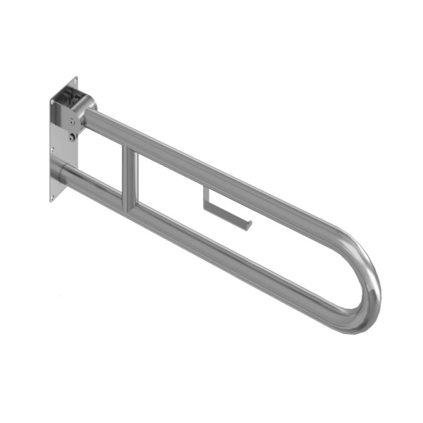Поручень настенный подъёмный с держателем для туалетной бумаги НЕРЖАВЕЮЩАЯ СТАЛЬ 625х100х270 19908 фото  в интернет-магазине Санкомп