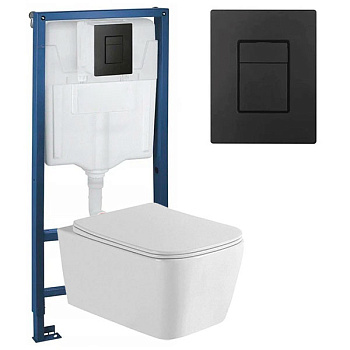 Унитаз подвесной БЕЗОБОДКОВЫЙ с сиденьем МИКРОЛИФТ с инсталляцией с кнопкой Черной 20697 фото  в интернет-магазине Санкомп