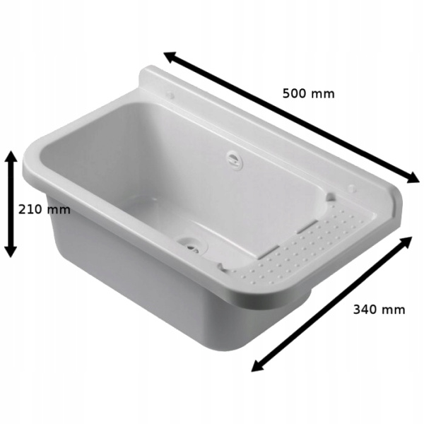 Раковина настенная пластиковая 340х500х210 мм Серая с сифоном фото  в интернет-магазине Санкомп