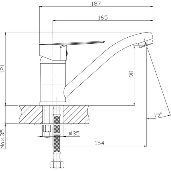 Смеситель для умывальника 35 с поворотным изливом (150 мм) фото  в интернет-магазине Санкомп