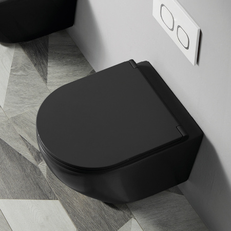 Унитаз подвесной БЕЗОБОДКОВЫЙ (490х370х360) С СИДЕНЬЕМ МИКРОЛИФТ, ЧЕРНЫЙ МАТОВЫЙ 22583  фото  в интернет-магазине Санкомп