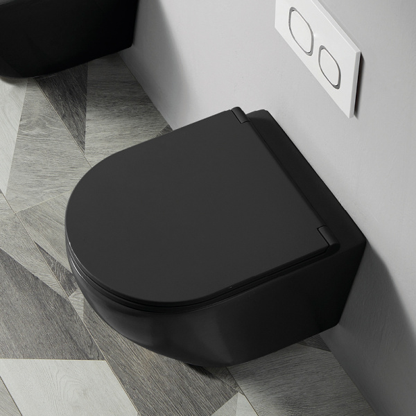 Унитаз подвесной БЕЗОБОДКОВЫЙ (490х370х360) С СИДЕНЬЕМ МИКРОЛИФТ, ЧЕРНЫЙ МАТОВЫЙ 22583  фото  в интернет-магазине Санкомп