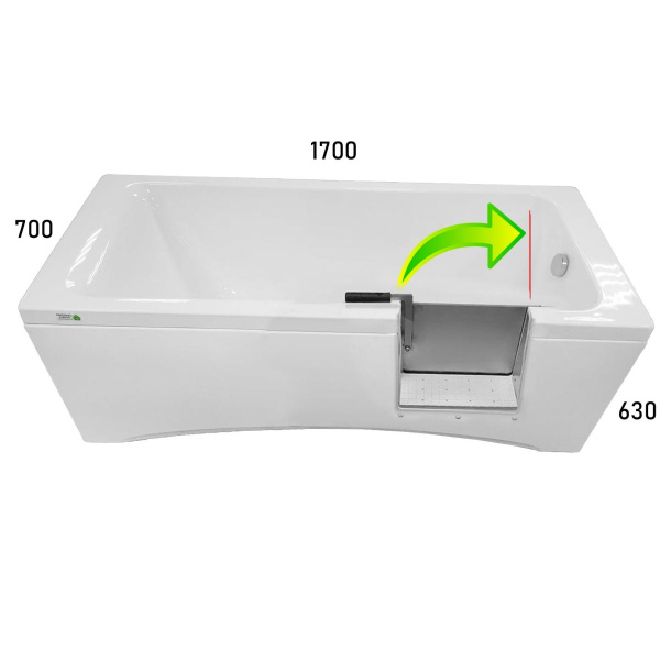 Ванна с дверцей 1700х700х630мм СЛИВ СПРАВА ДВЕРЦА справа ОТКРЫТИЕ НАПРАВО, Ручка снаружи, 25446 фото  в интернет-магазине Санкомп