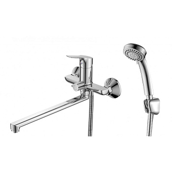 Смеситель для ванны настенный ОДНОРЫЧАЖНЫЙ, излив поворотный 30 см, лейка 3 режима фото  в интернет-магазине Санкомп