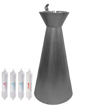 Фонтанчик питьевой кнопочный напольный 1 чаша Х/В, С/Ф, Б/УФ, Б/Г, Б/ТО,AISI 304, 490x490x1000 26553 фото  в интернет-магазине Санкомп