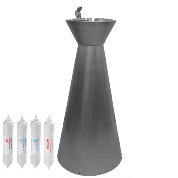 Фонтанчик питьевой кнопочный напольный 1 чаша Х/В, С/Ф, Б/УФ, Б/Г, Б/ТО,AISI 304, 490x490x1000 26553 фото  в интернет-магазине Санкомп