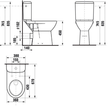 Унитаз-компакт для инвалидов МГН, ГОРИЗОНТАЛЬНЫЙ, 670х380х835 (450), 2 РЕЖИМА, СИДЕНЬЕ ПП, 2 ПОРУЧНЯ фото  в интернет-магазине Санкомп