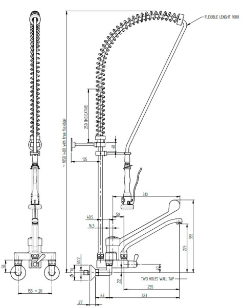 Смеситель ЛОКТЕВОЙ (ХИРУРГИЧЕСКИЙ) настенный с поворотным изливом 32 см С ДУШИРУЮЩИМ УСТРОЙСТВОМ фото  в интернет-магазине Санкомп