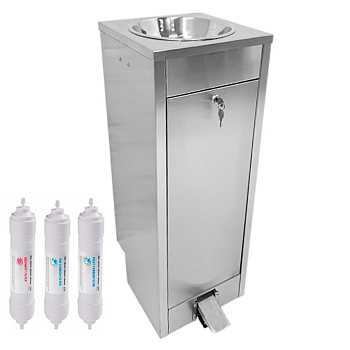 Фонтанчик питьевой педальный напольный 1 чаша Х/В, С/Ф, Б/УФ, Б/Г, Б/ТО, AISI 304, 300х300х860 26585 фото  в интернет-магазине Санкомп