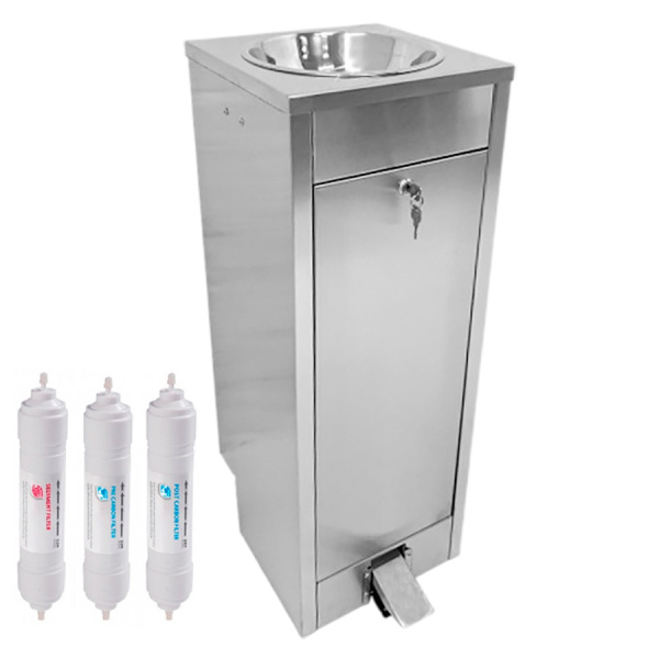 Фонтанчик питьевой педальный напольный 1 чаша Х/В, С/Ф, Б/УФ, Б/Г, Б/ТО, AISI 304, 300х300х860 26585 фото  в интернет-магазине Санкомп