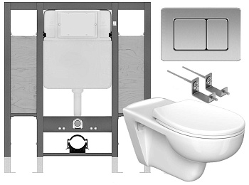 Унитаз для инвалидов МГН подвесной с инсталляцией СИДЕНЬЕ С КРЫШКОЙ кнопка нержавеющая сталь, 26059 фото  в интернет-магазине Санкомп