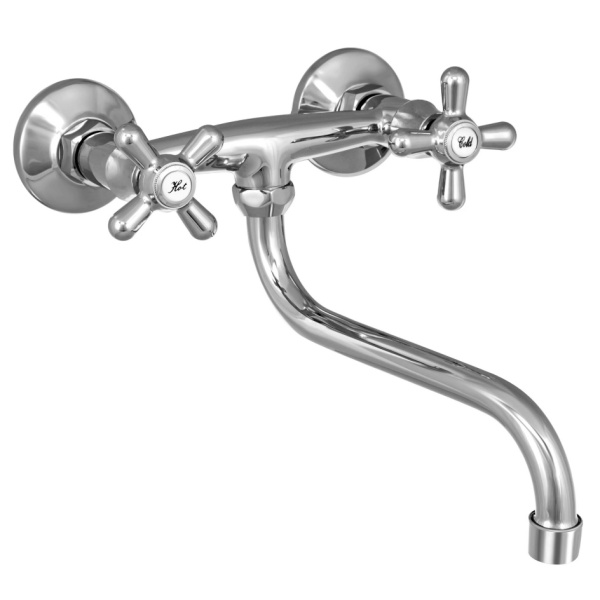 Смеситель настенный с маховиками верхний излив, 25570 фото  в интернет-магазине Санкомп