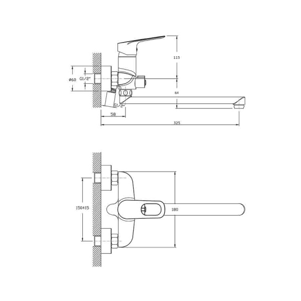 Смеситель для ванны настенный ОДНОРЫЧАЖНЫЙ, излив поворотный 300 мм, лейка 1 режим, 26112 фото  в интернет-магазине Санкомп